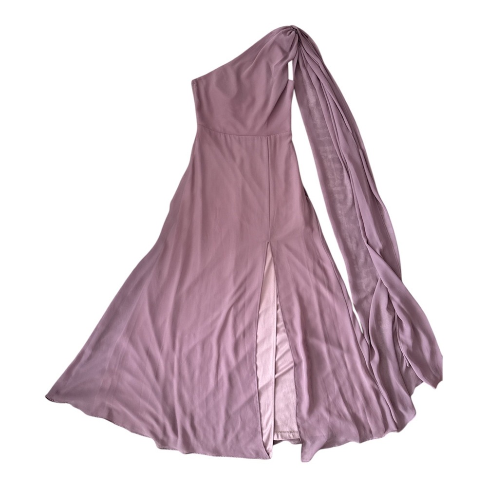 Birdy Grey One Shoulder Maxi Dress Mauve Pink Bridesmaid Formal Gown S - Picture 5 of 8